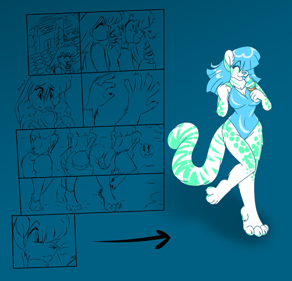 Melon Mint Cat Anthro TF Sketches by Aakashi.