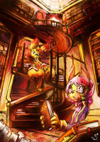 Cute Library Detailled Scene With Molly and Spirale
