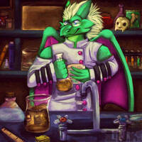 Dragon scientist researching dragon tea