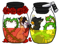 bottle of rose and bee