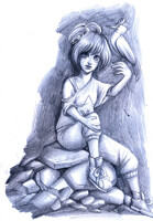 girl and bird sketch