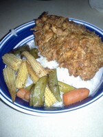 Thai peanut Chicken with sauteed veggies and coconut rice!