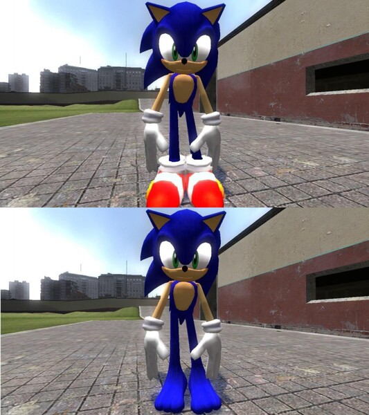 Sonic with and without shoes by dyrmyk.