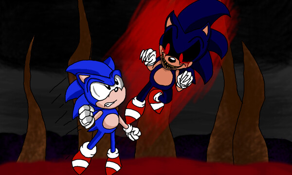Illustration of sad sonic exe looking into the distance