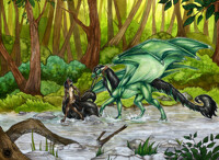 Walking in the forest stream