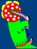 Petey Piranha licking Toby Spartan