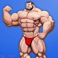 Bluto flexes detail