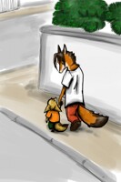 Father and son on a walk