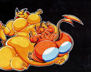Fat Raichu Hugs Fatter Pikachu. 