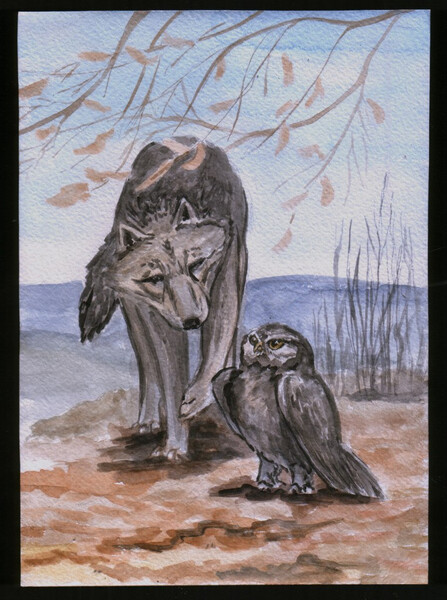 Wolf & Owl Painting