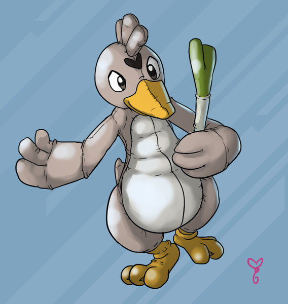 Quick fanart of Farfetch'd beta evolution. I call him Goosechase'd. And it  better be a souo ladle in his left wing. : r/pokemon