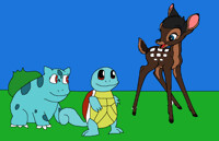 Roxas with two Pokemon Squirtle and Bulbasaur