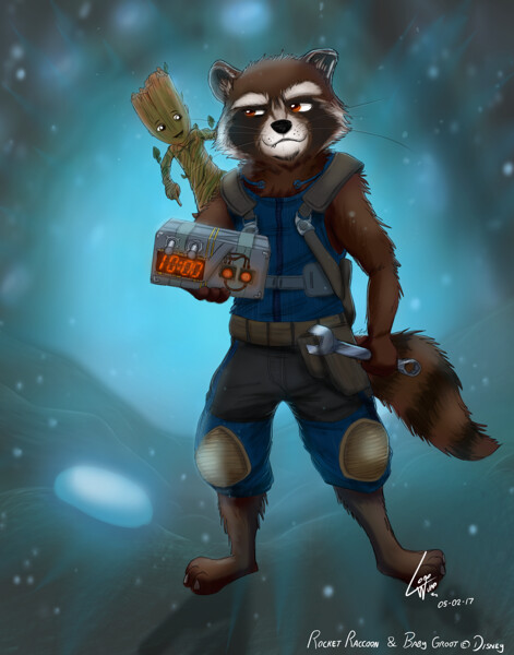 Rocket Raccoon and Baby Groot by lobowupp -- Fur Affinity [dot] net