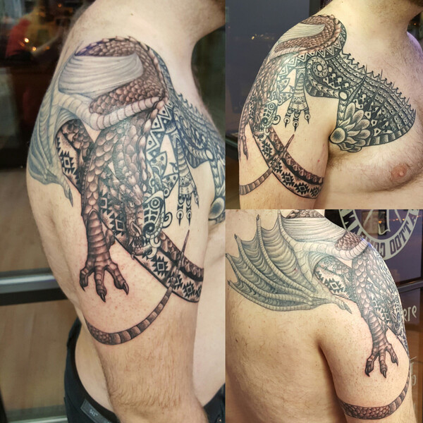 Blue Dragon Shoulder Tattoo Idea