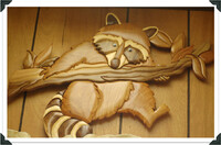 Hanging Raccoon Wood Carving