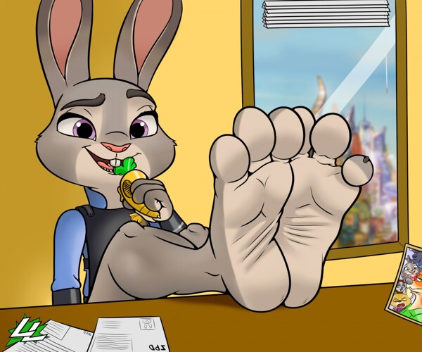 Tired Judy Hopps resting her soles in her new ZPD Office. 