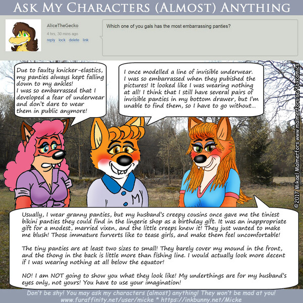 Ask My Characters - Embarrassing panties? by Micke -- Fur Affinity