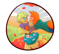 Chibi Robert and Avery Playing on Leaves