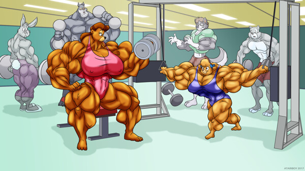 Bodybuilderin Schulmaedchen Cartoon Kuessen