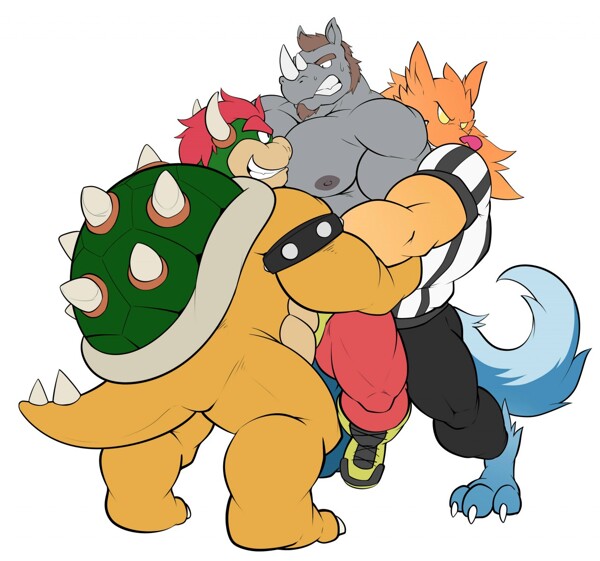 The mighty koopa known as Bowser is in a wrestling match against Big Horn t...