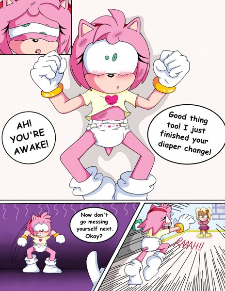 The girl got to put her babysitter, Amy Rose, in a diaper. 
