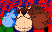 Three stuffed tummies