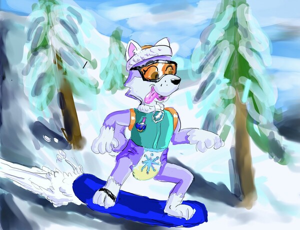 A snow pup shredding and wetting in Pull-Ups by Skylar-The-Lion