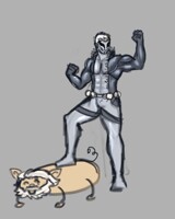 A symbiote soldier and his pig-lion friend