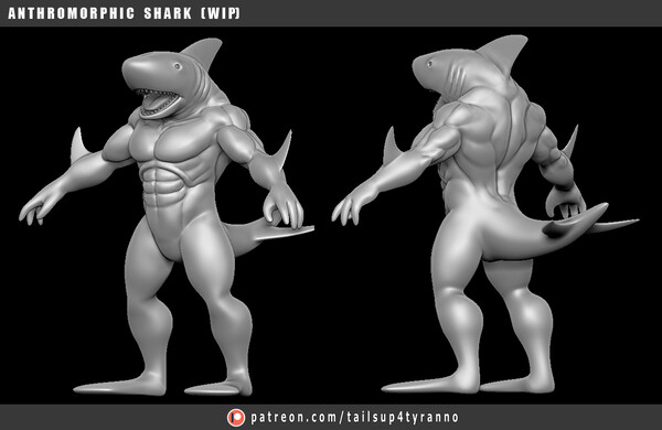 Anthro Shark (Early WIP) by TailsUp4Tyranno.