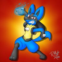 Lucario doing fire punch