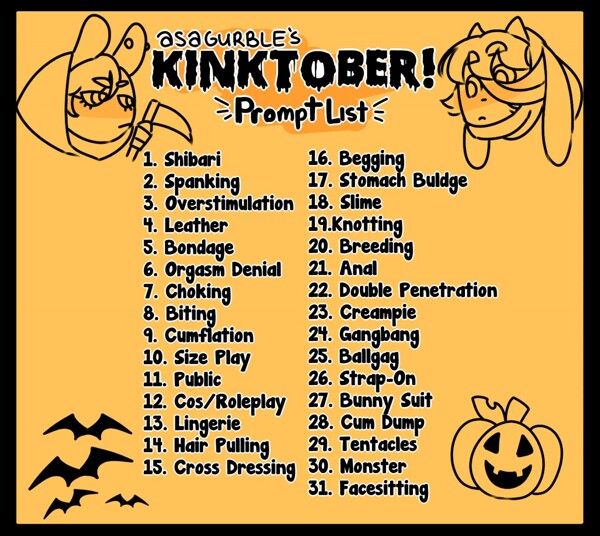 🎃asagurble's Kinktober Prompt List!🎃 by asagurble Fur Affinity [dot] net