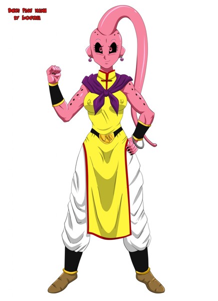 63108 - not furry, safe, artist:plague of gripes, majin buu (dragon ball),  alien, fictional species, humanoid, dragon ball (series), 16:9, 2015,  abstract background, black sclera, bottomwear, bra, clothes, colored  sclera, female, majin