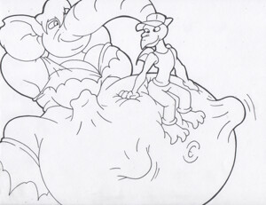 Sketch: The Science Project. sitting on Elillia elephants vore belly ink. 
