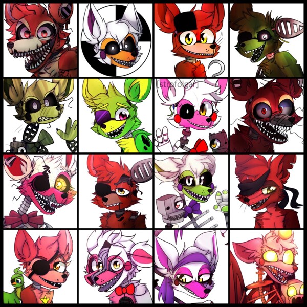 Mangle/Tangle/Lolbit/FF Foxy!! Done as icons a long time ago for