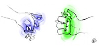 Neon Hands Grasp Gently