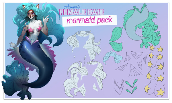 Female body base Mermaid (my style) by Toonfoxhero151 -- Fur