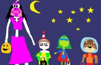 The Hauntsfords trick or treating with Aunt Mueretos