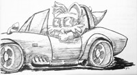 Tails in a Shelby Cobra-esque vehicle
