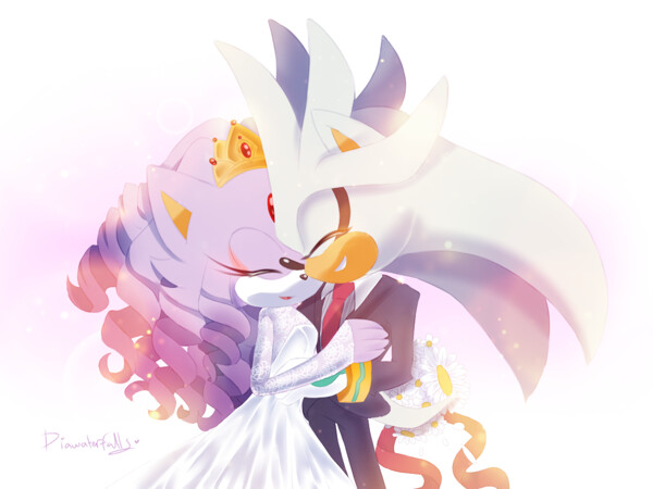 silver the hedgehog and blaze the cat kissing