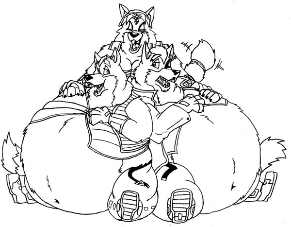 Fox, Wolf and Krystal from starfox get fat and happy. 