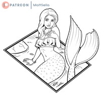 Coral Tail Mermaid - Ink Drawing