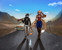 Travel to the road in the Wasteland. Commission.