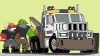 Two Dinos And A Tow Truck