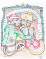 Kiss by the fireplace