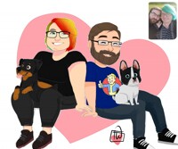 chibi couple with doggos commission