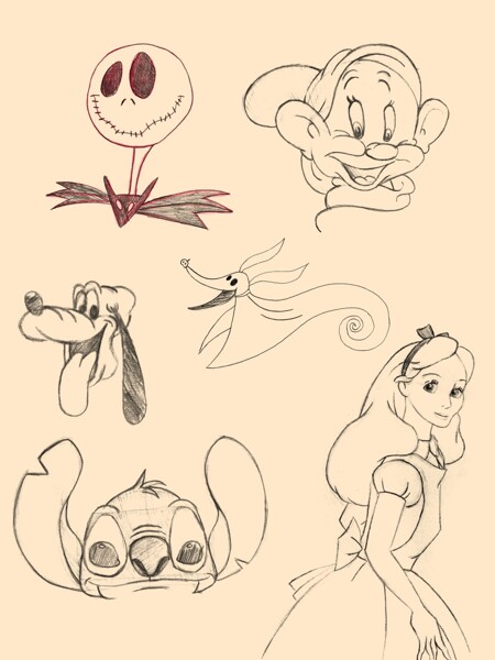 all disney characters together drawing
