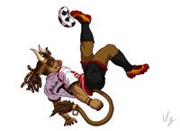 practicing his kicks