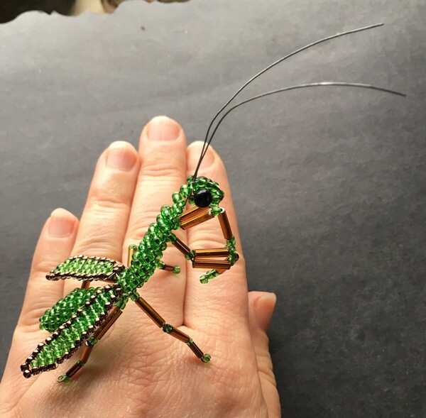 STERLING SILVER DANGLING PRAYING MANTIS INSECT BEAD 