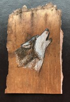 Wolf drawing on birch bark