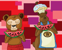 Brinley, and Sprinkles eating watermelon